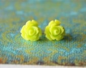 Lime Green / Chartreuse Mini Rosette Earrings
