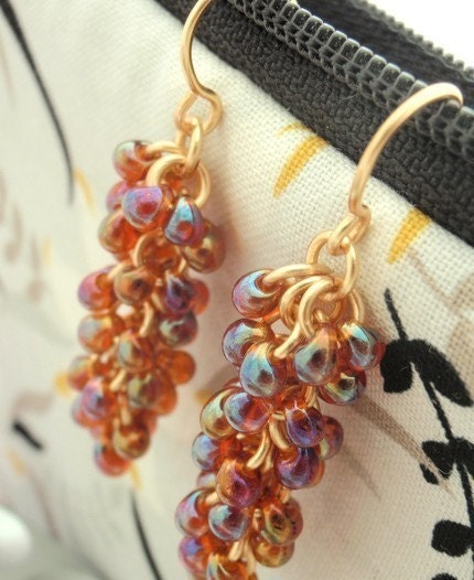 Winter SALE - Shaggy Beaded Earring Kit - Autumn Hues - Beginners and Intermediate - Fun and Easy Chainmaille