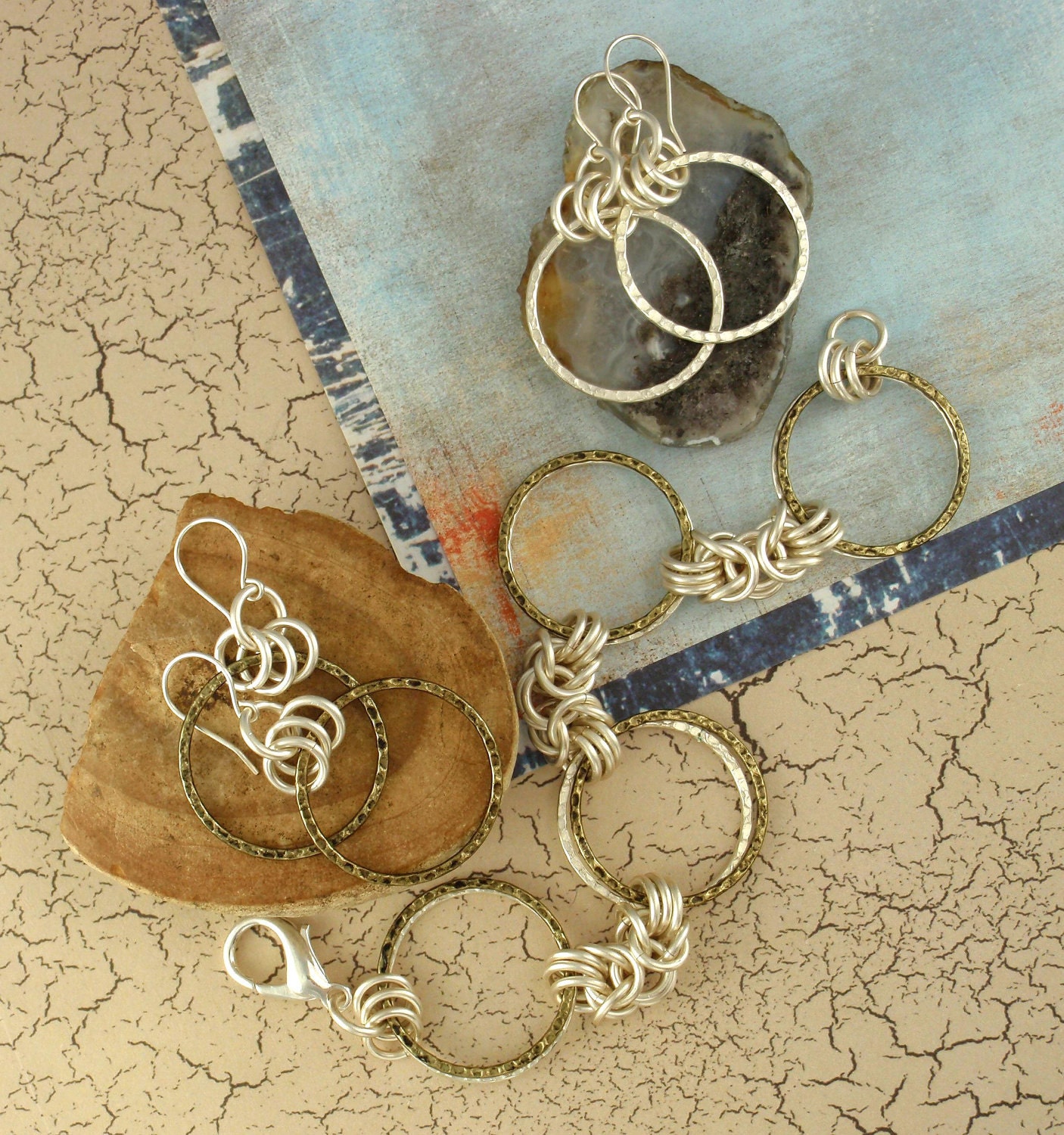 Deluxe Economical Hammered Silver and Antique Gold Bracelet Kit - Uber Byzantine Chainmail - Perfect Starter Kit