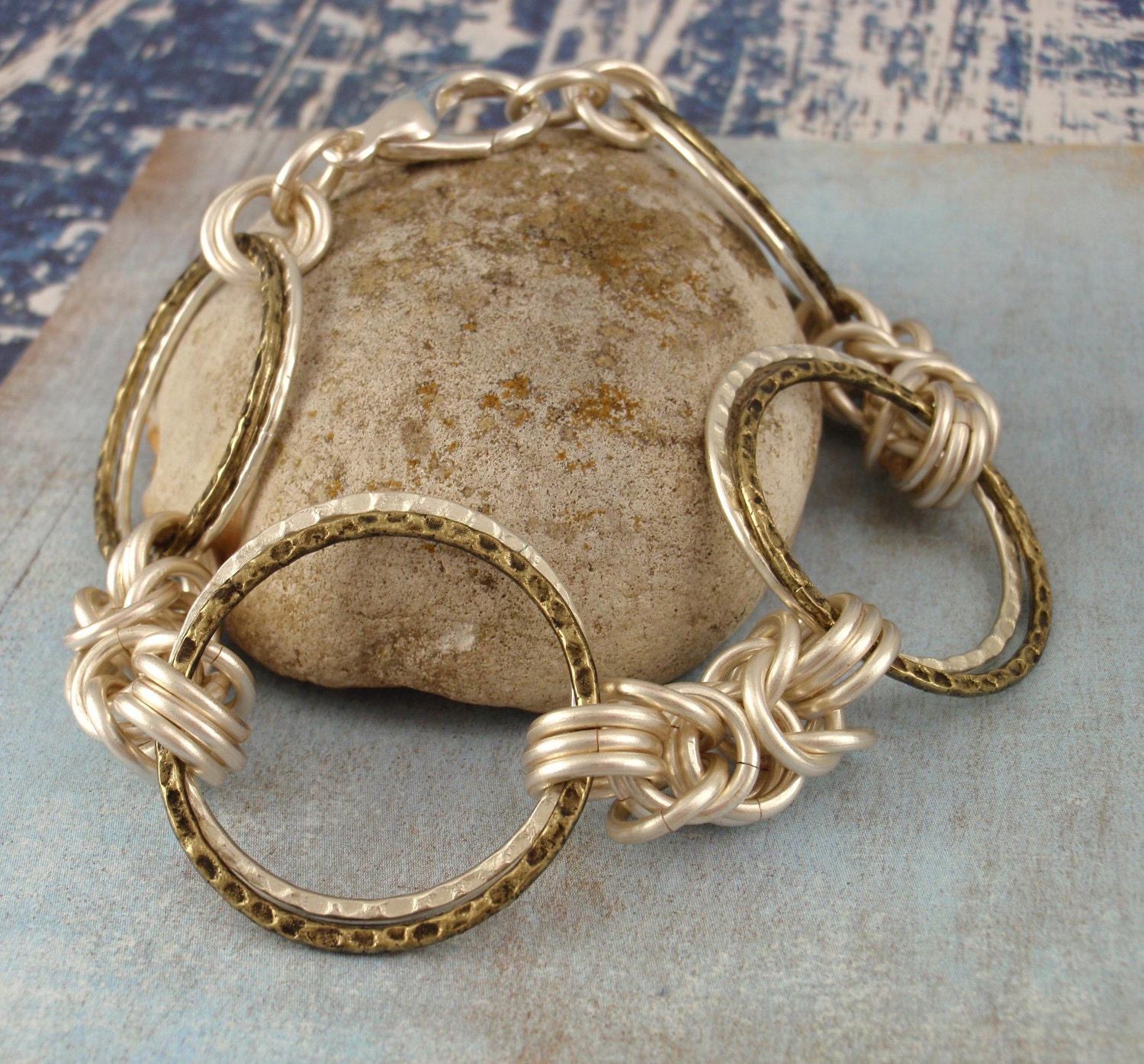 Deluxe Economical Hammered Silver and Antique Gold Bracelet Kit - Uber Byzantine Chainmail - Perfect Starter Kit