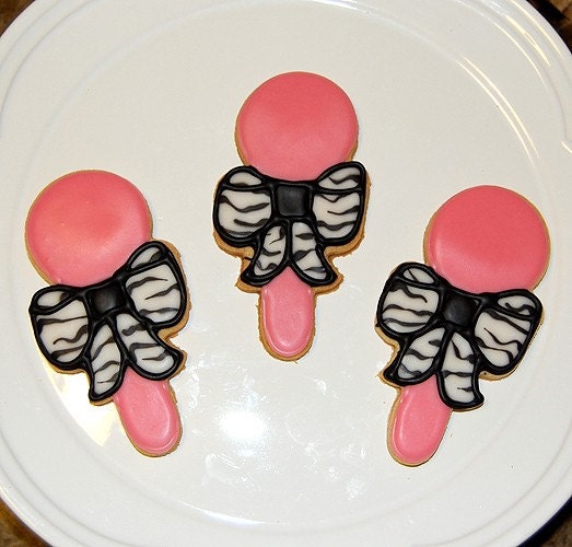 Baby Shower Rattle Hand Decorated Sugar Cookies with Zebra Pattern Bow - 1 Dozen Il_170x135