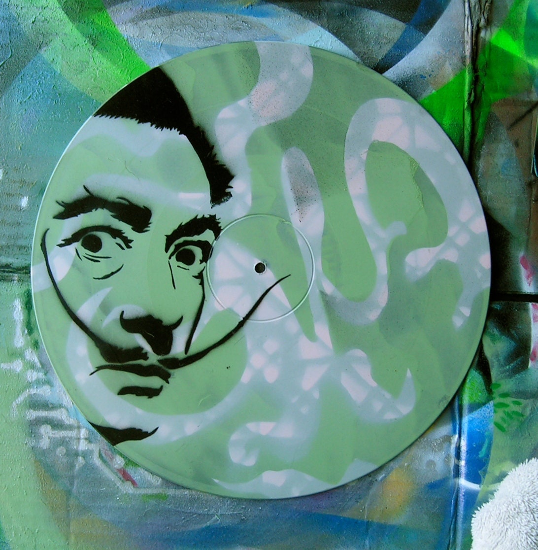 Salvador Dali in Pastels Spray-Painted on Record (Vinyl) BUY any 3 RECORDS get a 4th FREE