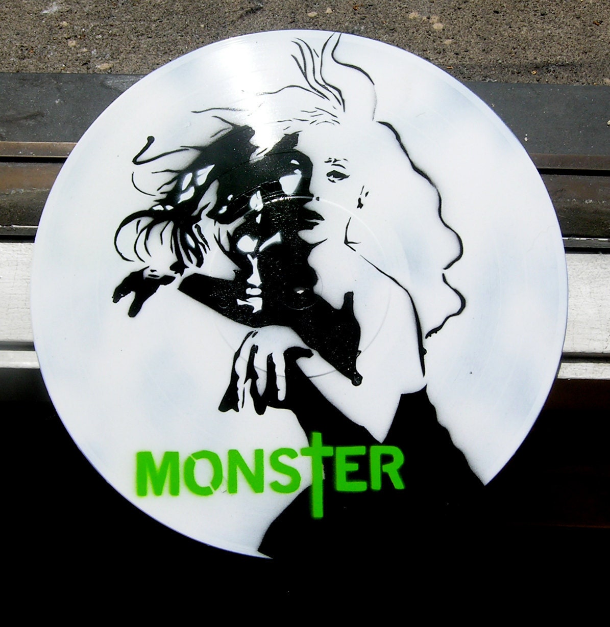 Lady Gaga Monster in Lime Green Spray-Painted on Record (Vinyl) BUY any 3 RECORDS get a 4th FREE