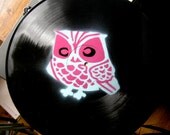 Little Owl Spray-Painted on Record (Vinyl) BUY any 3 RECORDS get a 4th FREE