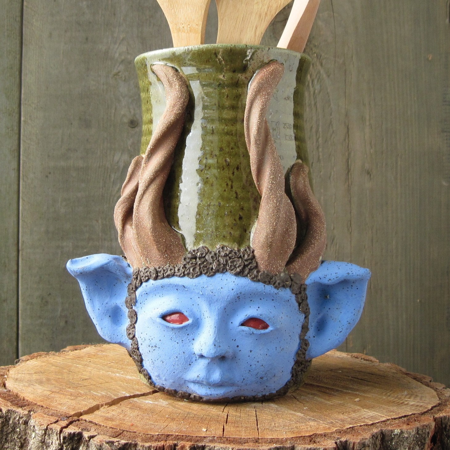 Blue Druid Utensil Jar or Vase
