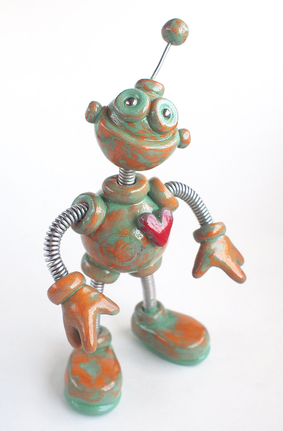 Patina Peter Garden Robot Sculpture - Will Guard Your House Plants From Evil - Clay, Wire, Paint