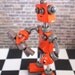 Robot Sculpture Orange Olie Rustic Bot with Robot Doll MADE TO ORDER - Clay, Wire, Paint