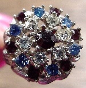 1950s July 4th Patriotic Rhinestone Ring USA Red White Blue Adjustable SALE
