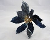 Dark blue silk poinsettia blossom picks set of 3