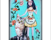 cat collage girl leopard green kitten portrait pet art custom tagt team