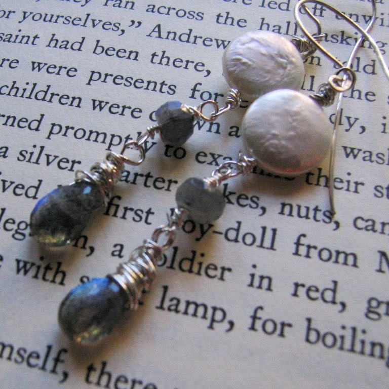 Earrings Labradorite and Coin Pearls on Sterling