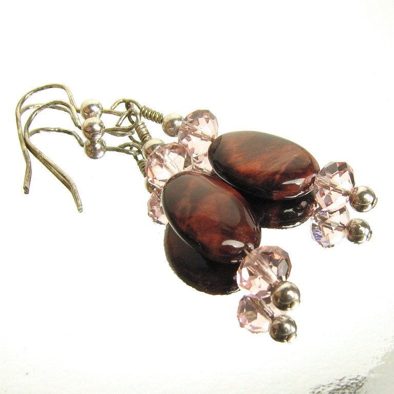 Tiger Eye and Sterling Earrings