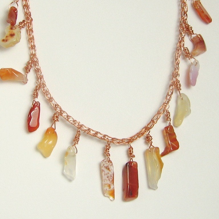 Spicy Carnelian Viking knit necklace