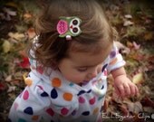 Felt Owl Hair Clip - Pink and Green- Little Hoot- Girls Hair Clip / Felt Hair Clips