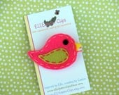 Bright Pink Felt Birdie Hair Clip - Girls Hair Clips / Felt Hair Clips / Bird Hair Clips
