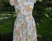 SALE Vintage 60s Perfect Pastel watercolor soft pleat Flower Garden Party  Mad Men Day dress Size  Small Medium
