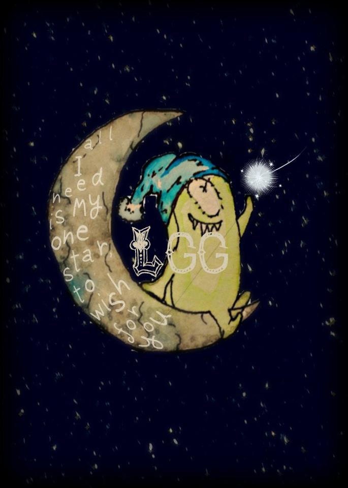 Children Decor, Children Art, 5x7, Monster on the Moon