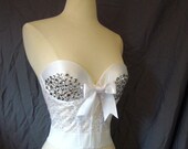 Diamonds are Forever Lace and Satin Rhinestone Bustier Top in White Custom Size