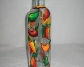 HAND PAINTED OIL BOTTLE WITH VIBRANT CHILI PEPPERS