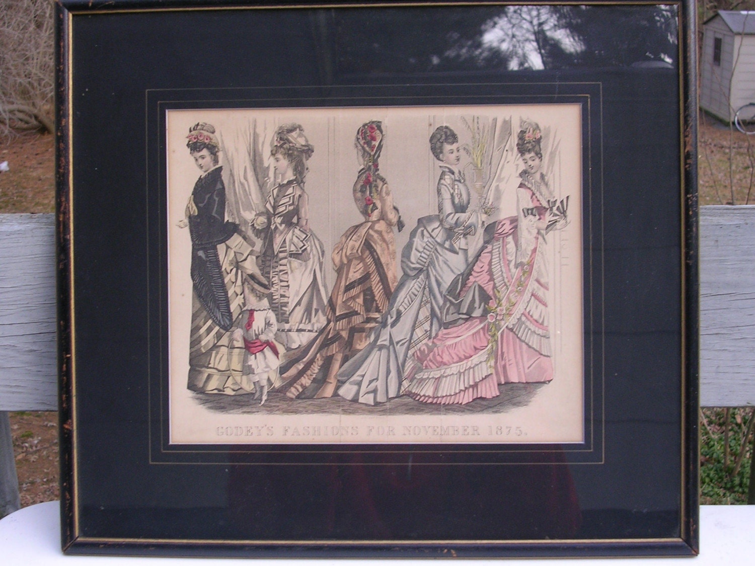 Godey's Fashion Framed Print 1875 Handcolored