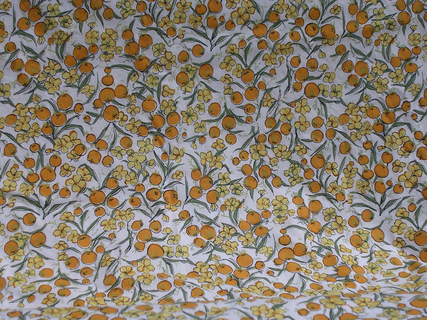 Vintage Everfast Apricots and Flowers Fabric 4 Yards