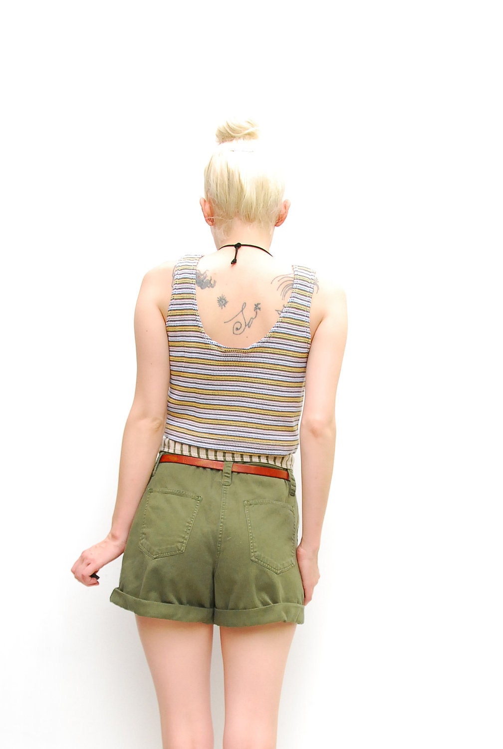 80s Army Green Shorts - Safari High Waisted Shorts - Fold Over Waist - Boho Pleated Shorts - Summer Fashion - S 2 4 6 // 27