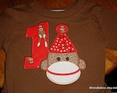 Sock Monkey Birthday Shirt   Sock Monkey wearing Party Hat  Infants Toddlers Boy or Girl