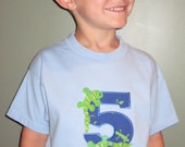 Lizard Birthday Shirt  Blues and Greens  Lizards Appliqued