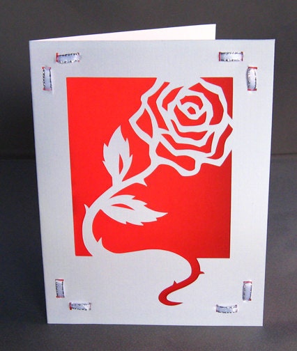 Cut Paper Valentine Red Rose Silhouette Greeting card - arwendesigns