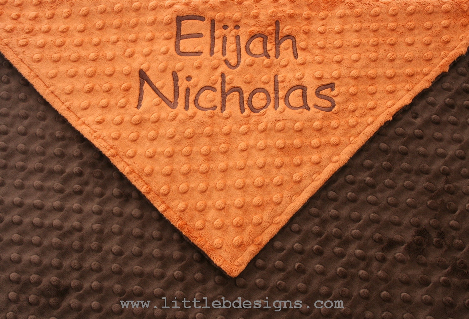 Personalized Baby Blanket - Burnt Orange with Brown Minky - Boy Blanket
