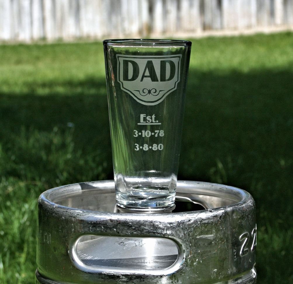 Gift for Dad, 22oz etched glass personalized with Name, Est. & kids' birth dates, Fathers Day, Gift for him, Daddy Gift, under 20