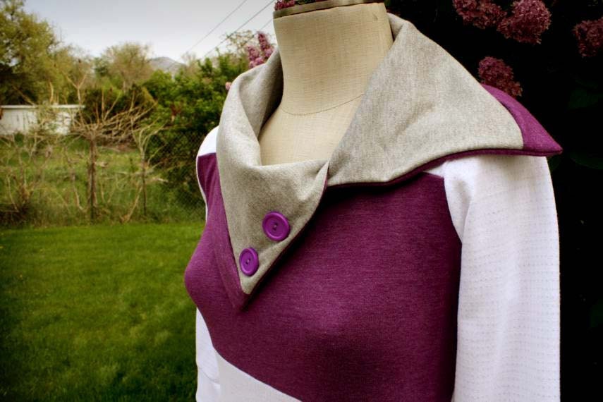 White Purple Gray Collar Shirt - size medium