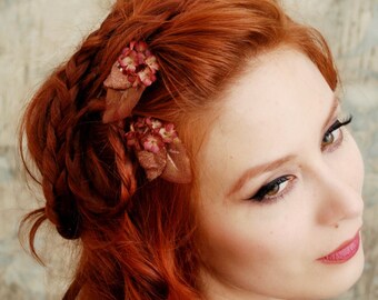 Flower hair clips, bronze flower bobby pin, floral clip set, hair accessories - Morgaine