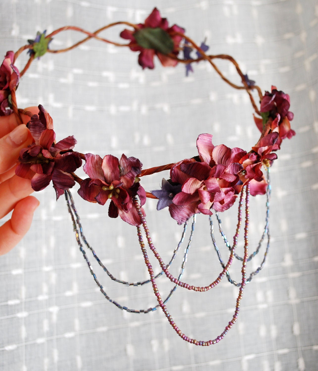 Bohemian head wreath, mauve flower crown, medieval circlet, hair accessories - Vanlanthiriel
