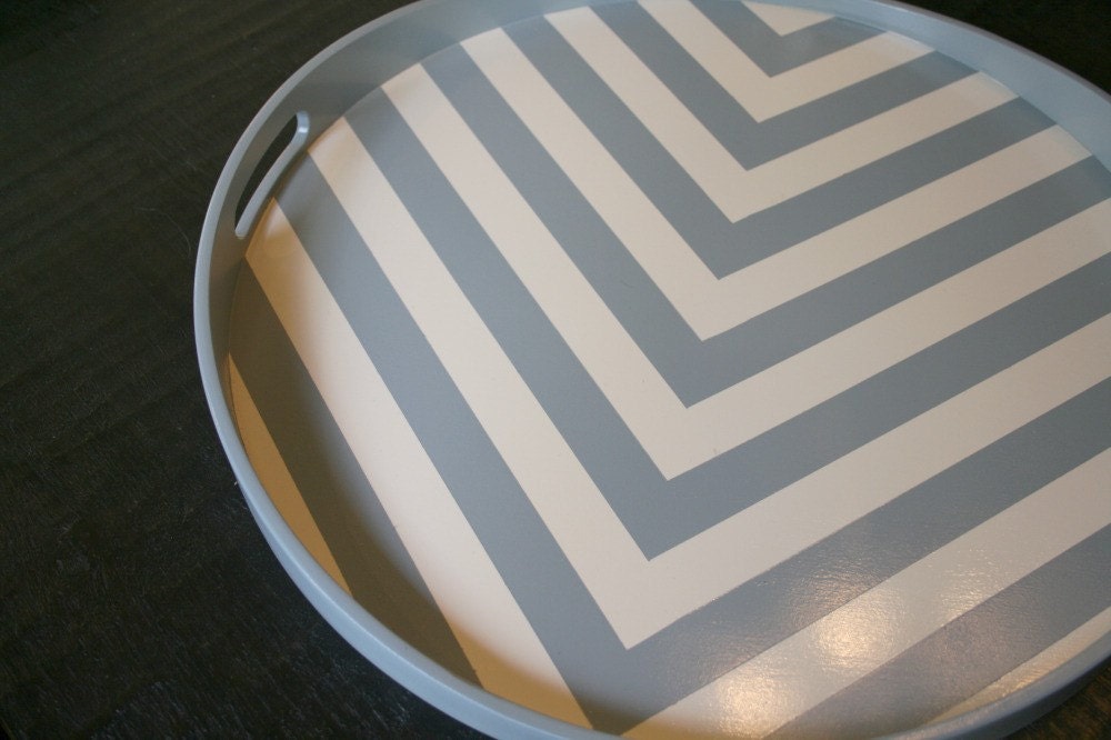Grey and White Chevron Wood Tray