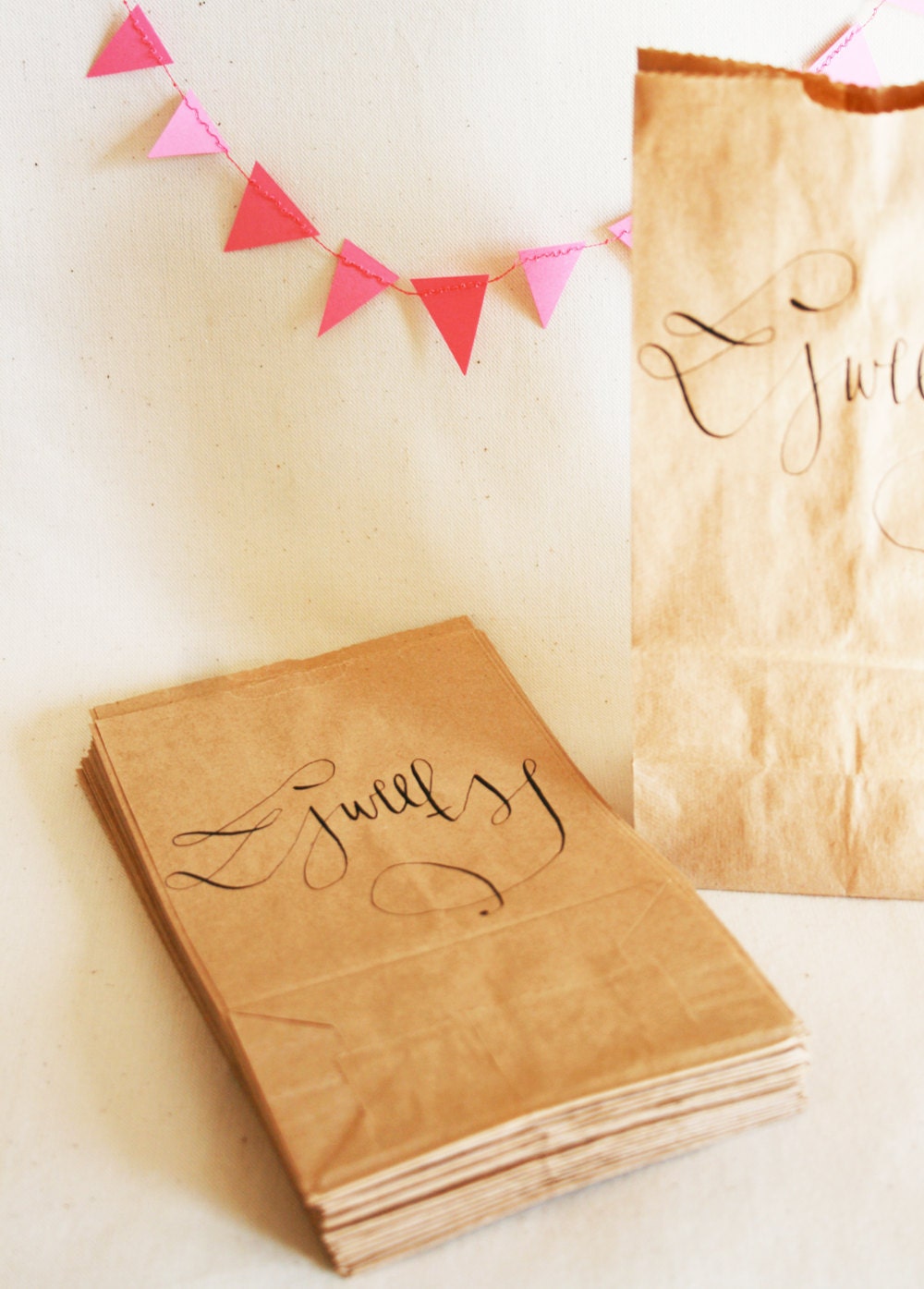 Kraft Favor Bags with Custom Calligraphy
