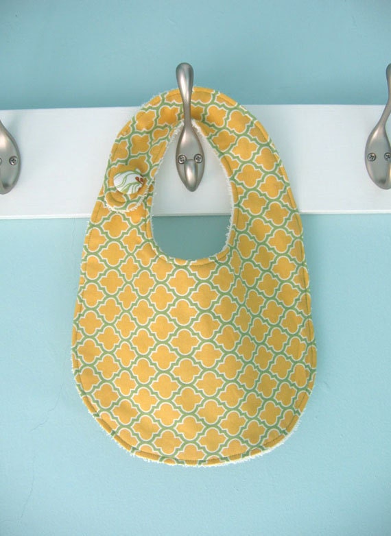 Baby Bib - Unisex - Goldenrod Lattice - velcro closure