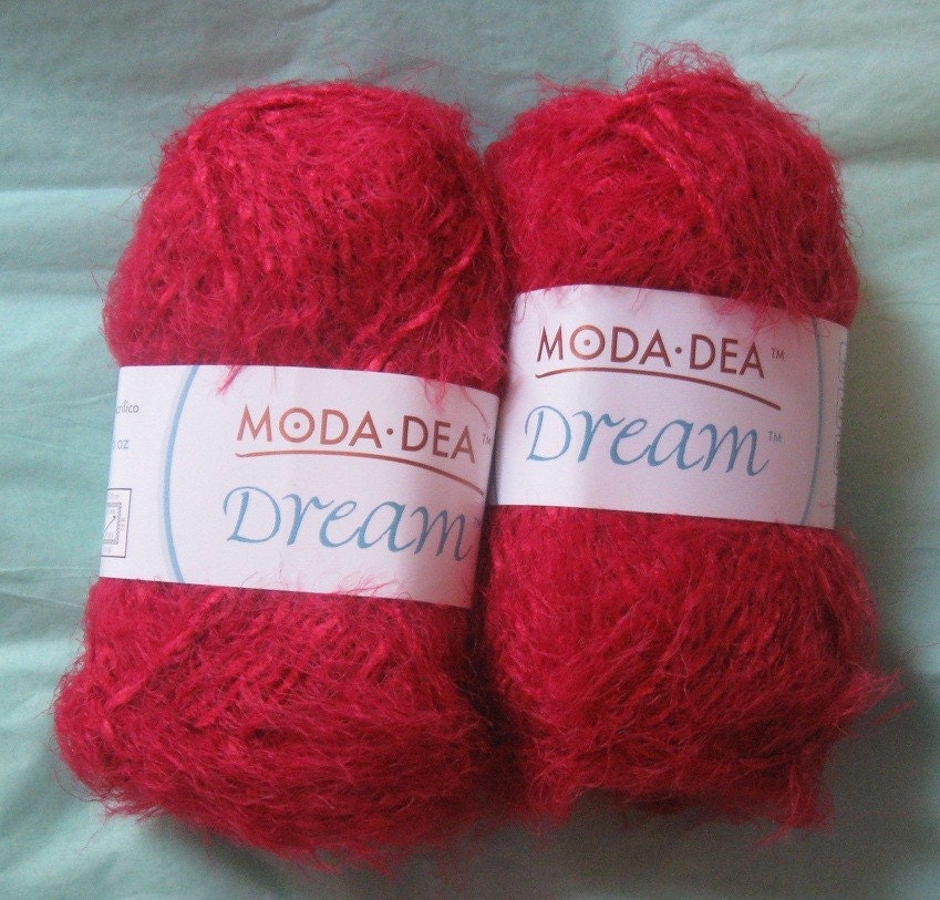 2 Skeins Raspberry Mode Dea Dream Fur Chenille Yarn