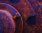 Fine art photographic print, abstract machinery macro, many circular layers, cogs bolts and rust, ultra-violet, 8x10 print - cherryblossomtattoo