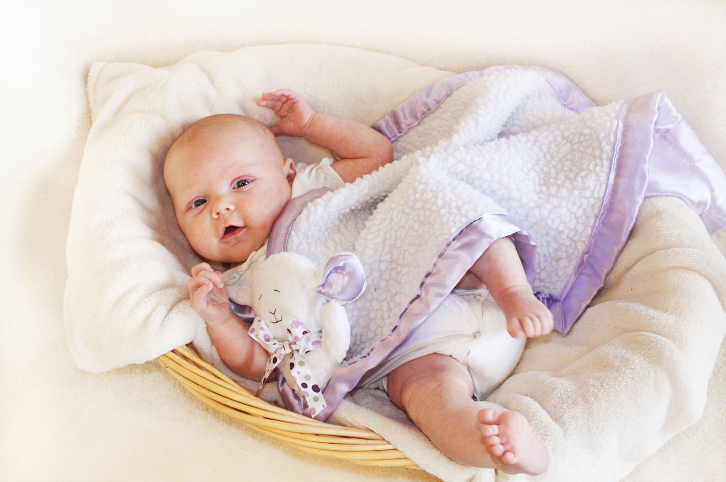 Fluffy Baby Lamb Security Blanket, Lovey Blanket, Satin, Baby Blanket, Stuffed Animal, Baby Toy - Customize Color - Add Monogramming