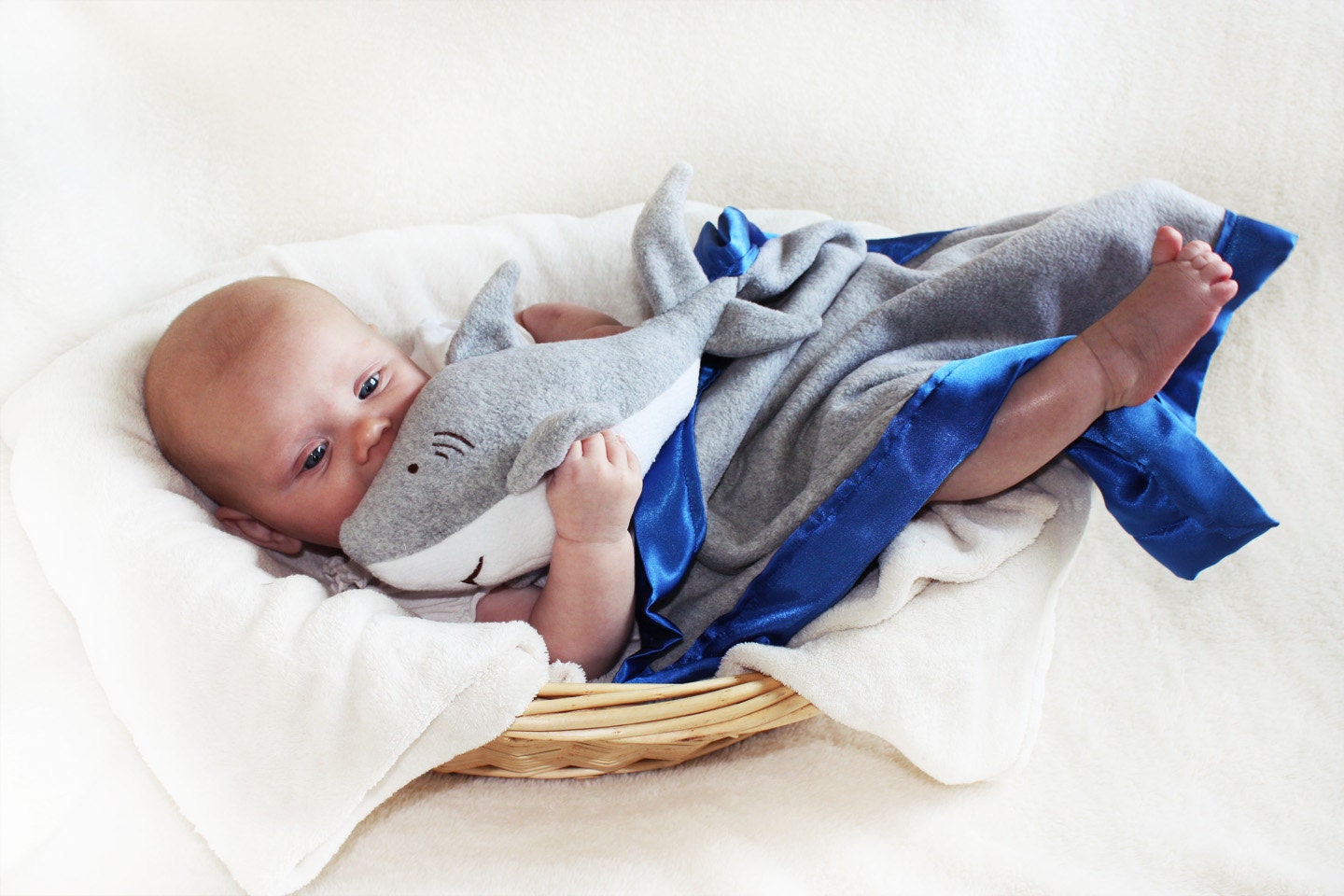 Great White Shark Security Blanket, Lovey Blanket, Satin, Baby Blanket, Stuffed Animal, Baby Toy - Customize Color - Monogramming Available