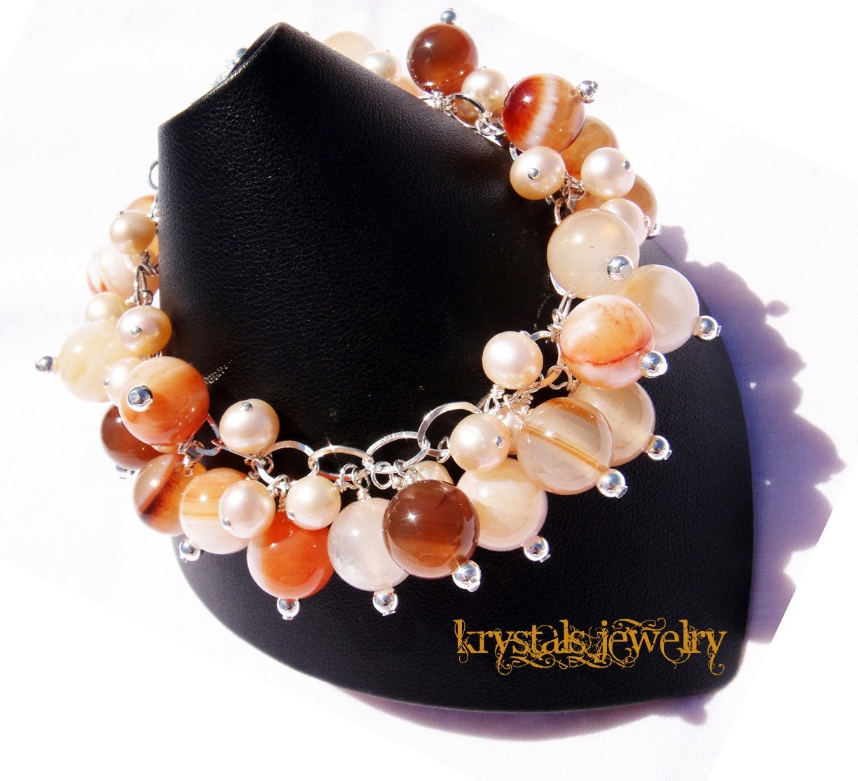 Lizzie - Natural Agate Sterling Silver Cluster Bracelet