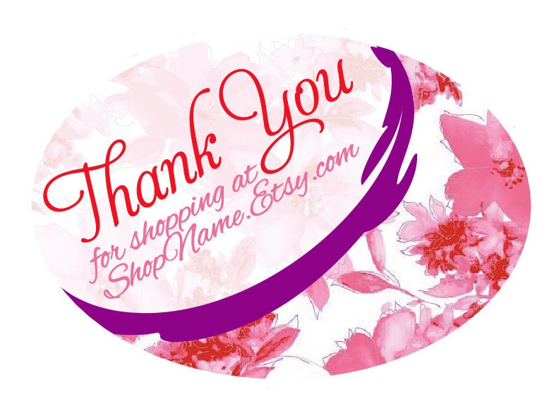 Personalized Thank You Pink/Purple Floral Business Labels - 1.75"x2.5" Oval WHITE - 15 Labels - Packaging, Wedidngs, Gift Bags etc