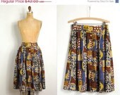 s a l e vintage 1980s rayon skirt -- ethnic print & abstract (medium)