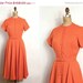 s a l e vintage 1940s dress / 40s coral orange linen shirtwaist day dress (small)