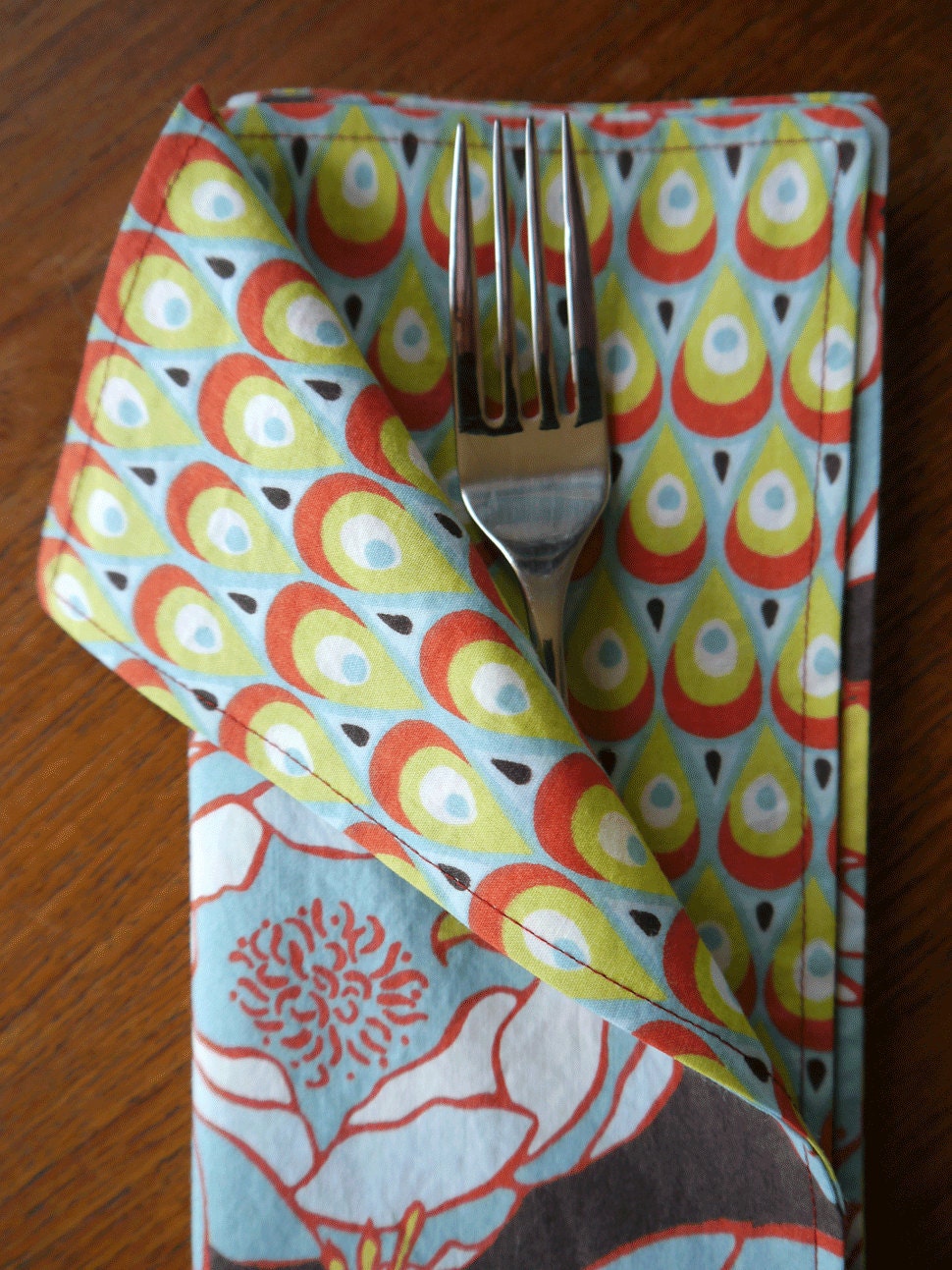 Peony and peacock organic cotton double sided napkins