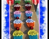 Rainbow Delicious Cup Cake Scarf With Chocolate Flowers And Cherrys. Made To Order.