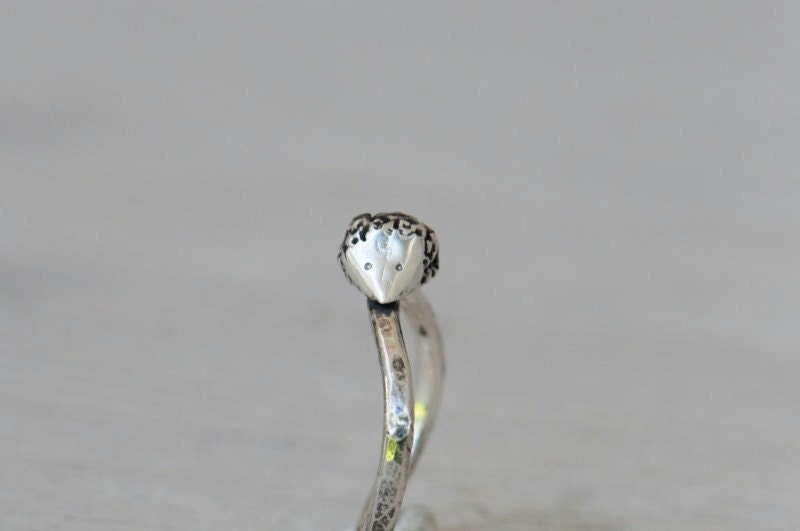 Hedgehog ring, sterling silver ring, hammered curved band, made to order