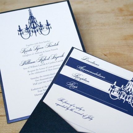 Navy Chandelier Shimmer Pocket Invitation