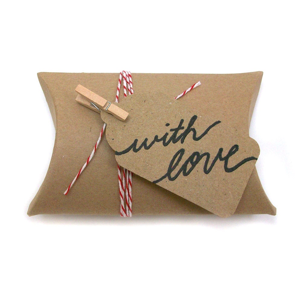DIY Gift Wrap Kit - Kraft Pillow Box & Red Baker's Twine